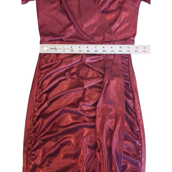 BCX Dress Size Small Red Long Sleeve Faux Wrap Surplice Long Sleeves - Picture 6 of 10